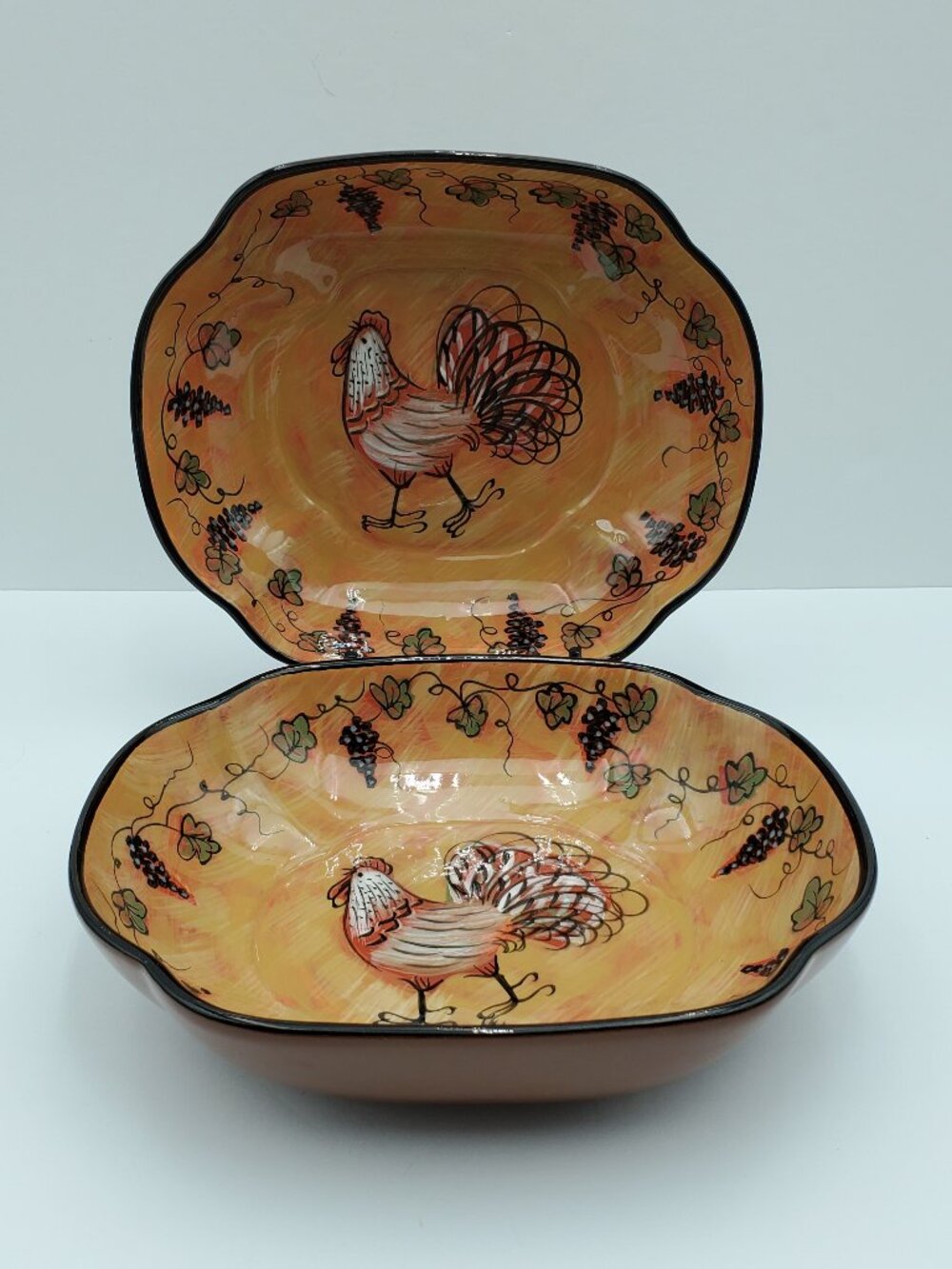 Lang Redware Wine Country Bowls Susan Winget Rooster Serving Dishes